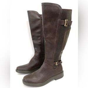 White Mountain Womens Knee High Riding Boots 9 M Brown Zip Up Flat Round Toe